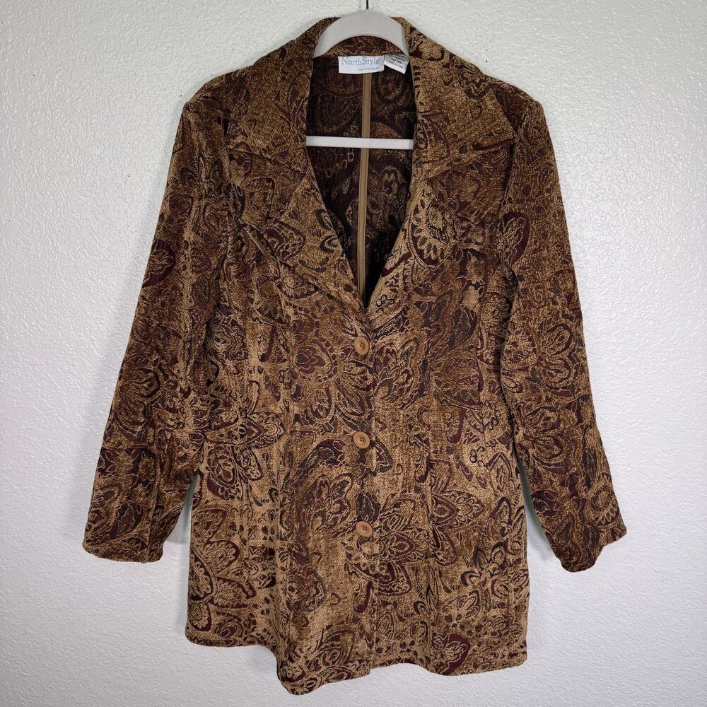 NorthStyle Jacket Womens Large Paisley Tapestry Long Blazer Button Front Pockets
